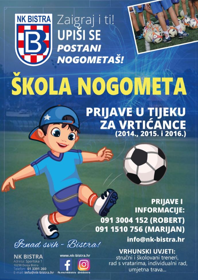 Pozivnica za upis u školu nogometa - NK Bistra